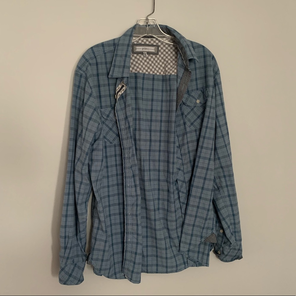 PD&C Blue Plaid Long Sleeve Button Down